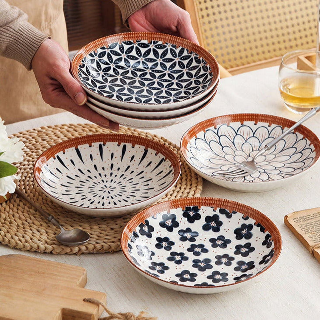 Set of 4 Handmade Ceramic Deep Dinner Plate 8"
