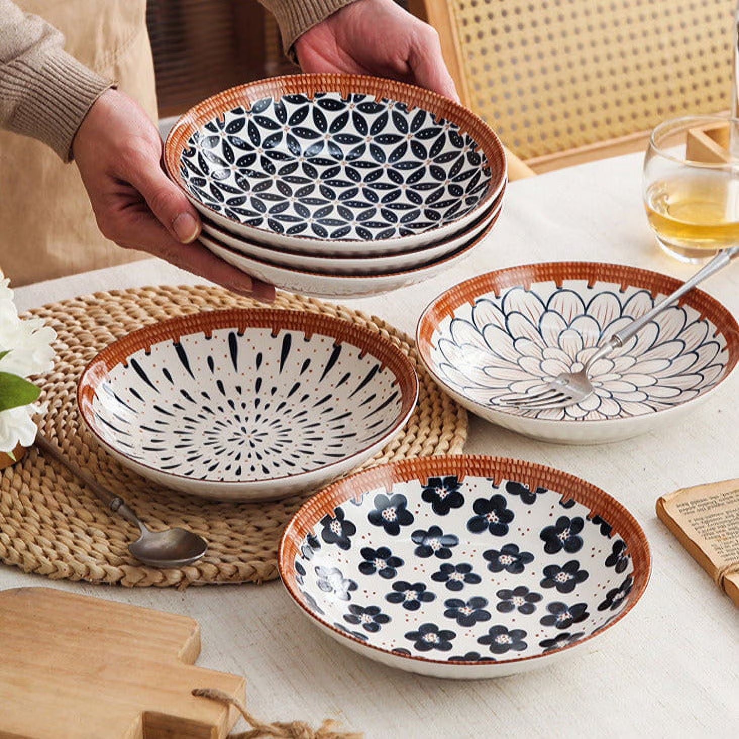 Set of 4 Handmade Ceramic Deep Dinner Plate 8"