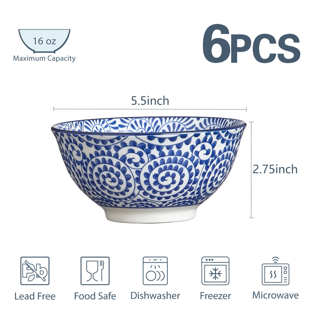 Contemporary Ceramic Soup Bowls – 6-Piece Set, 18 oz