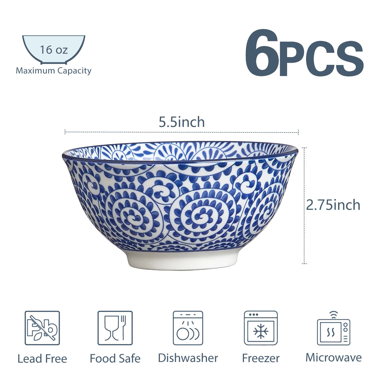 Contemporary Ceramic Soup Bowls – 6-Piece Set, 18 oz