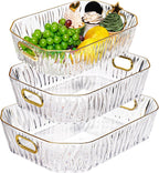 Clear Serving Tray Set with Handles – 3 Pack