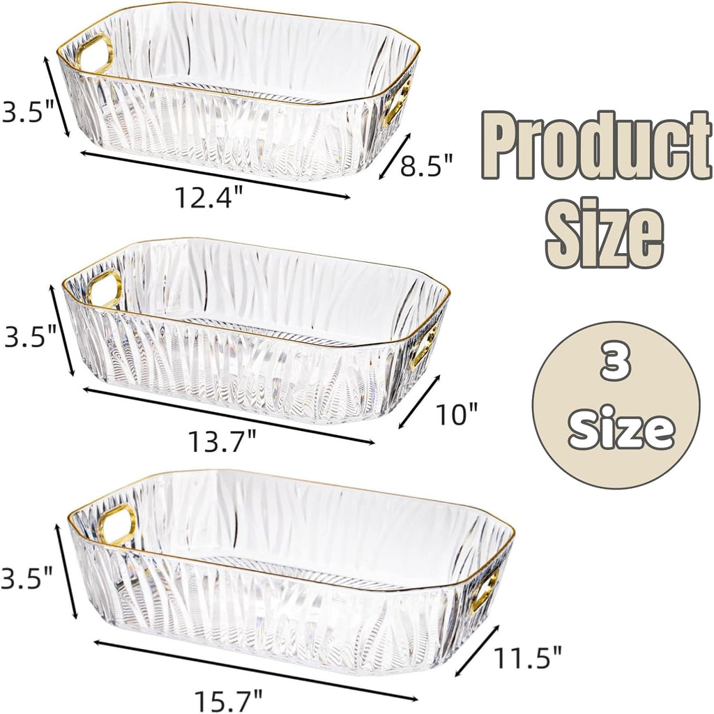 Clear Serving Tray Set with Handles – 3 Pack