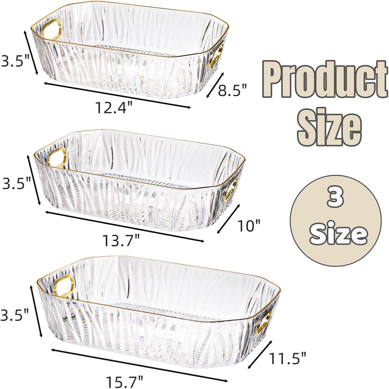Clear Serving Tray Set with Handles – 3 Pack