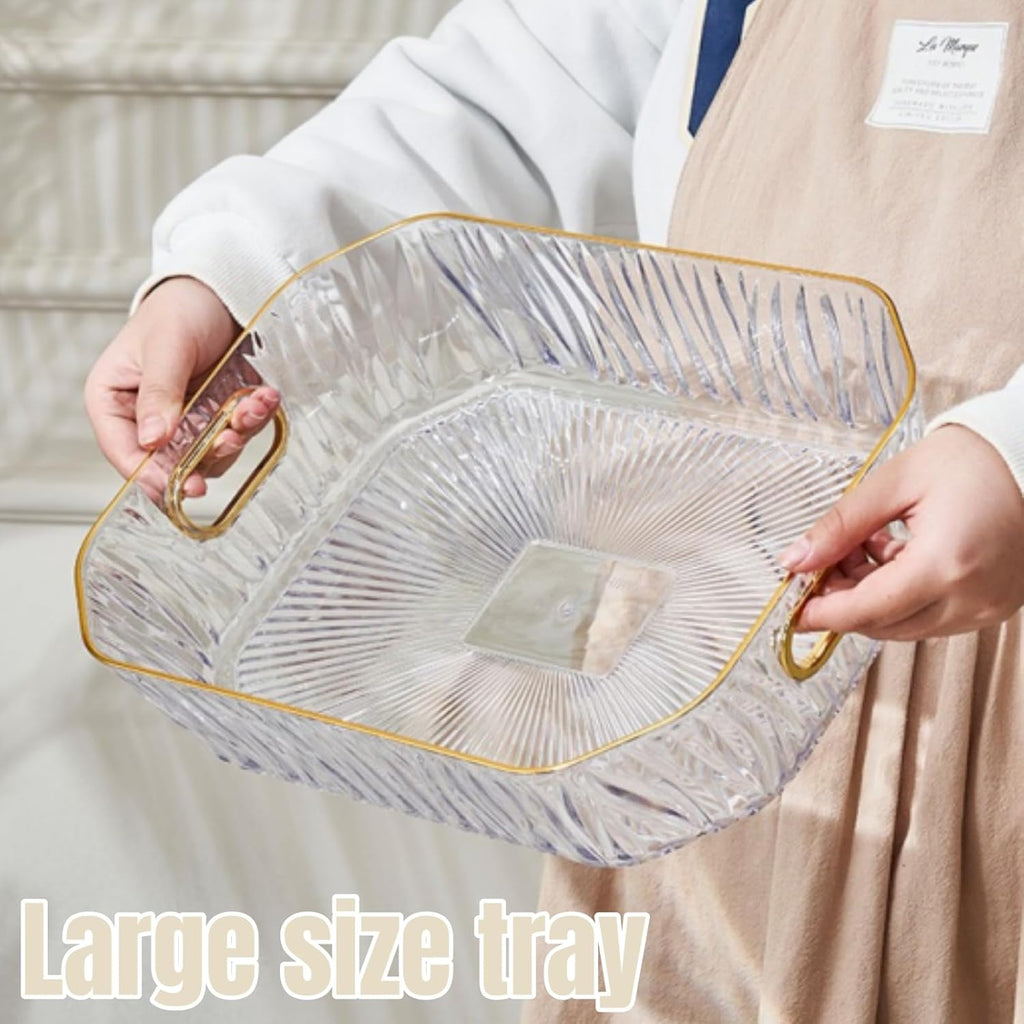Clear Serving Tray Set with Handles – 3 Pack