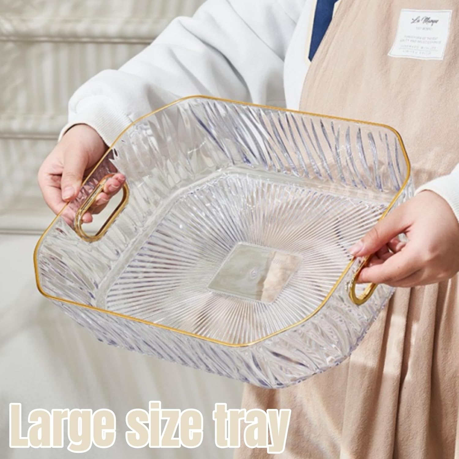 Clear Serving Tray Set with Handles – 3 Pack