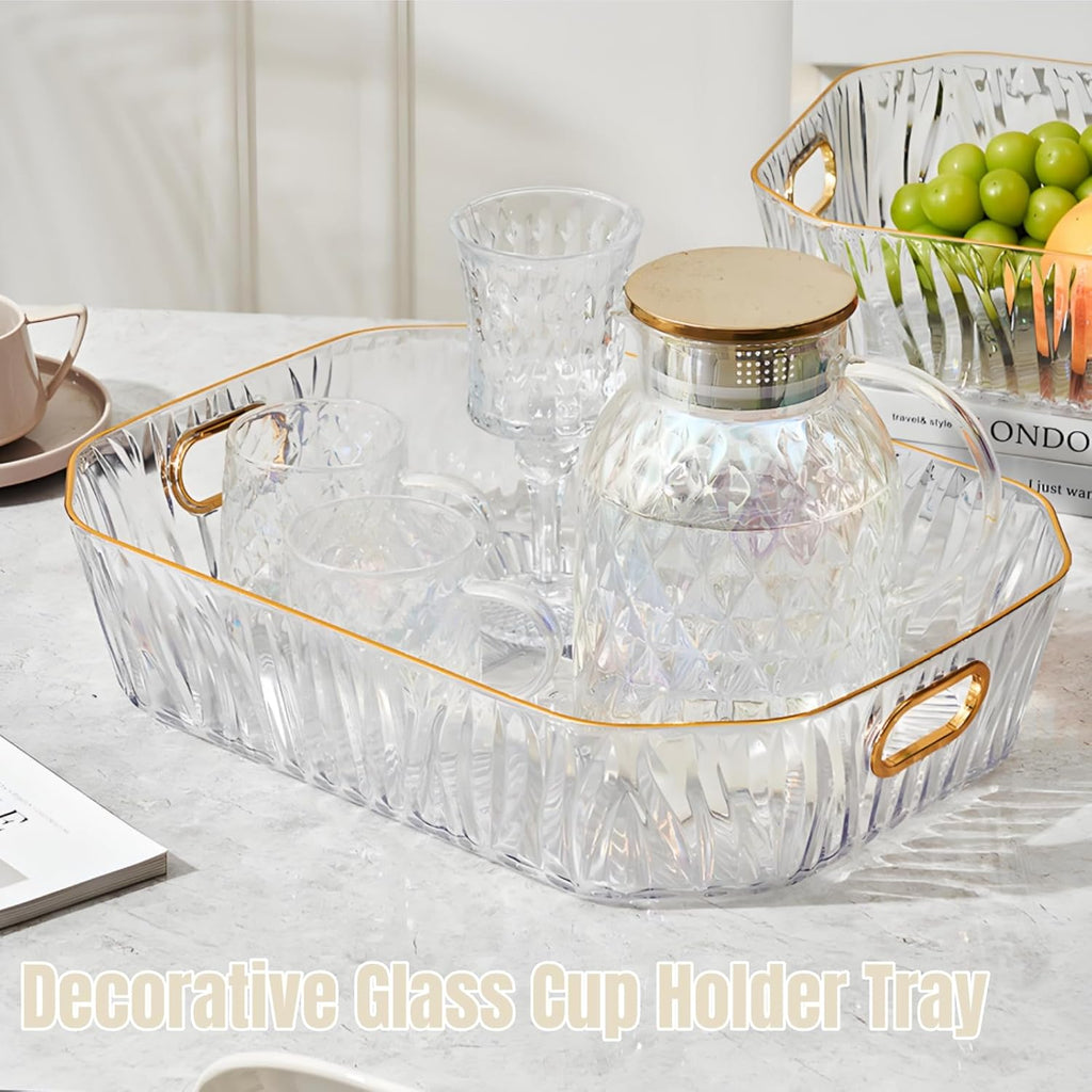 Clear Serving Tray Set with Handles – 3 Pack
