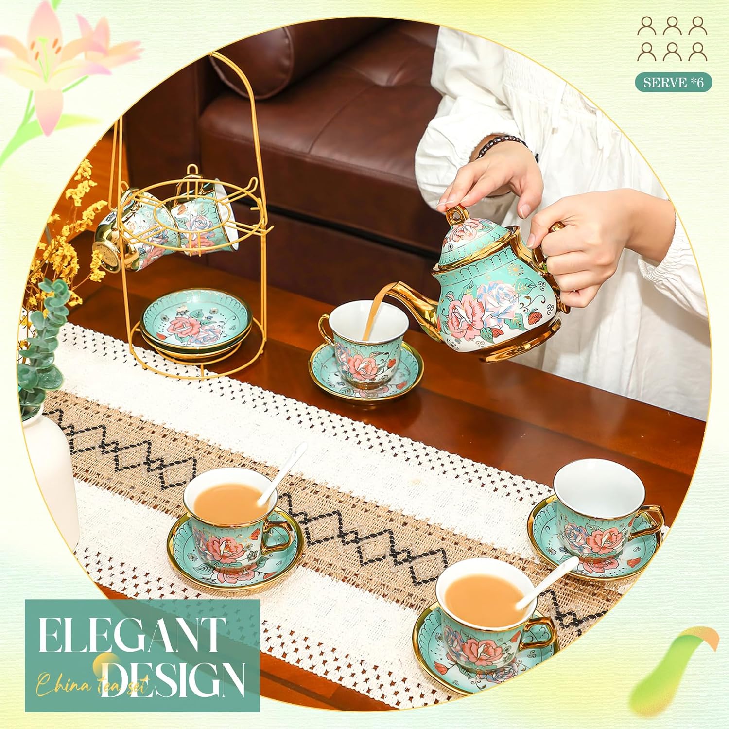 Porcelain Tea Set for Adults – 20 Piece Set