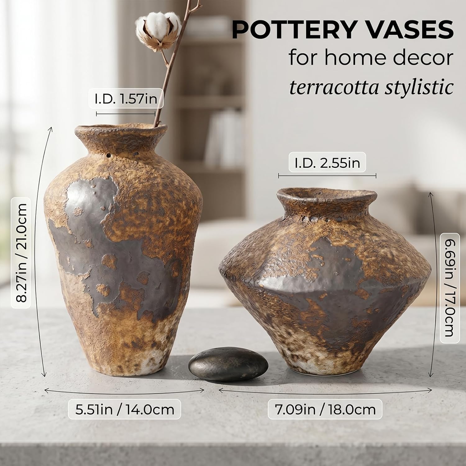 Small Stone Vase for Rustic Home Decor