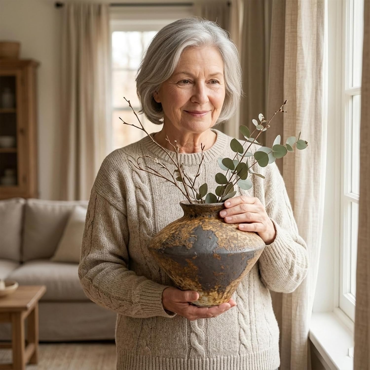 Small Stone Vase for Rustic Home Decor