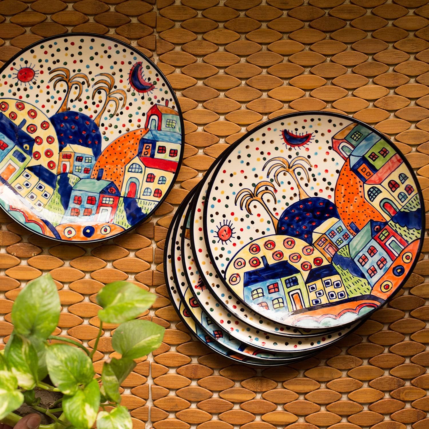 Ceramic Dinner Plates – 6-Piece Set, Multi-Colored