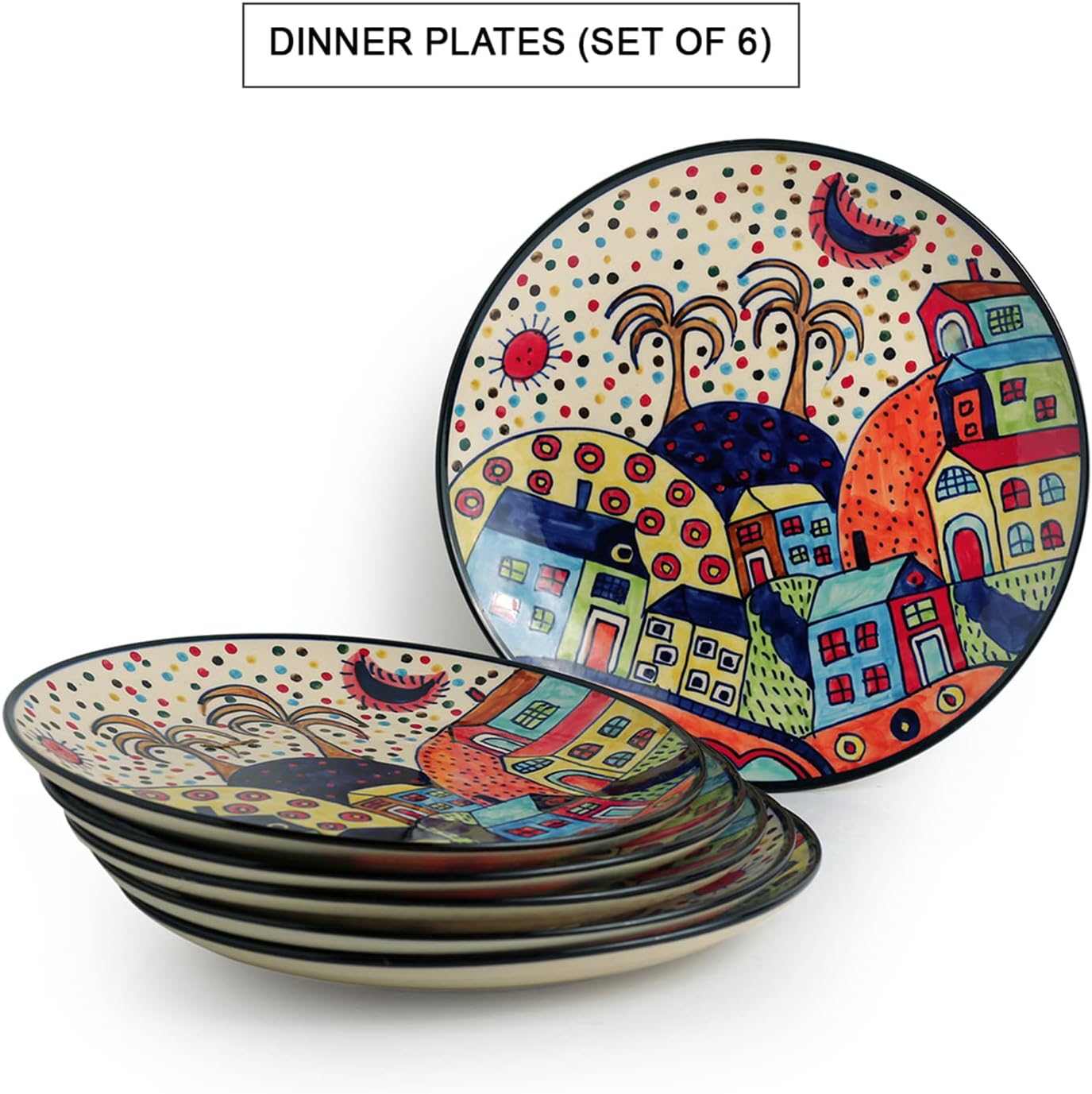 Ceramic Dinner Plates – 6-Piece Set, Multi-Colored