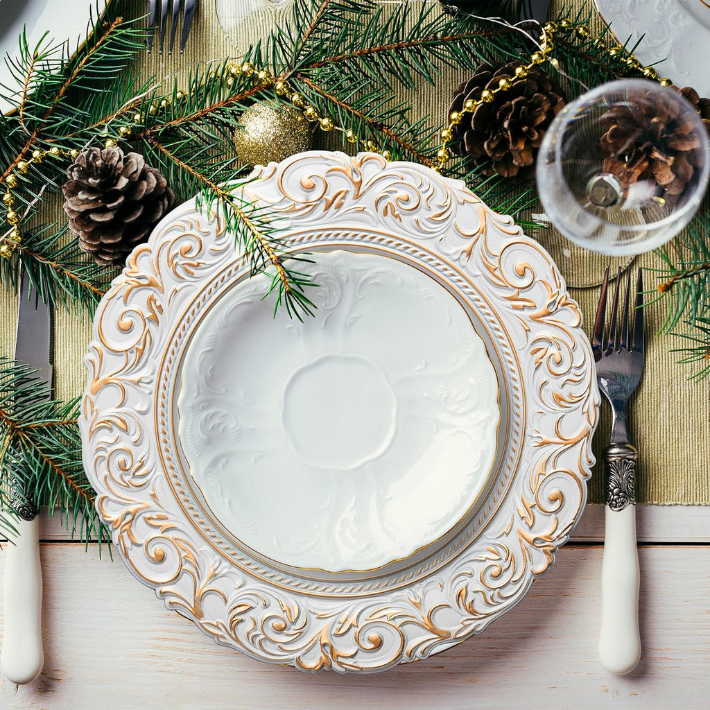 Antique White Charger Plates – 13 Inch, Set of 8
