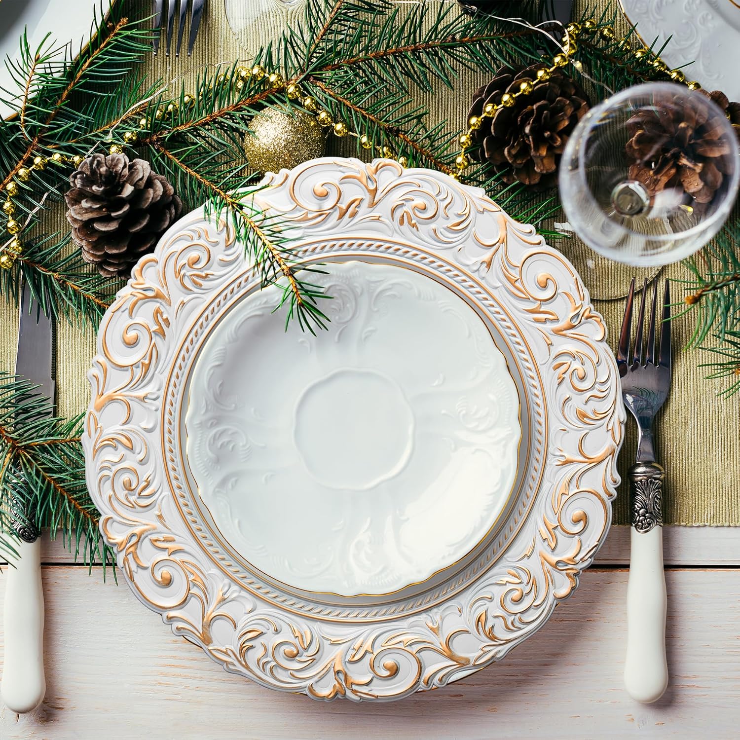 Antique White Charger Plates – 13 Inch, Set of 8