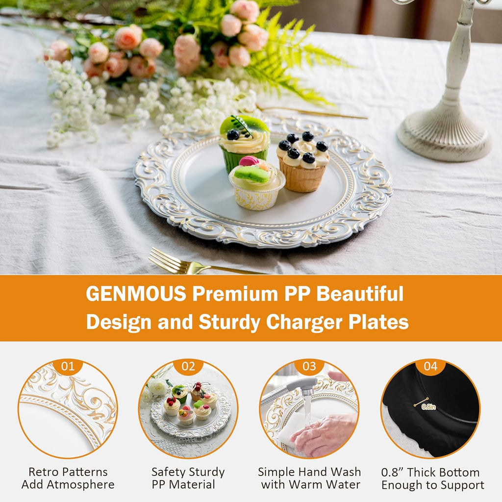 Antique White Charger Plates – 13 Inch, Set of 8