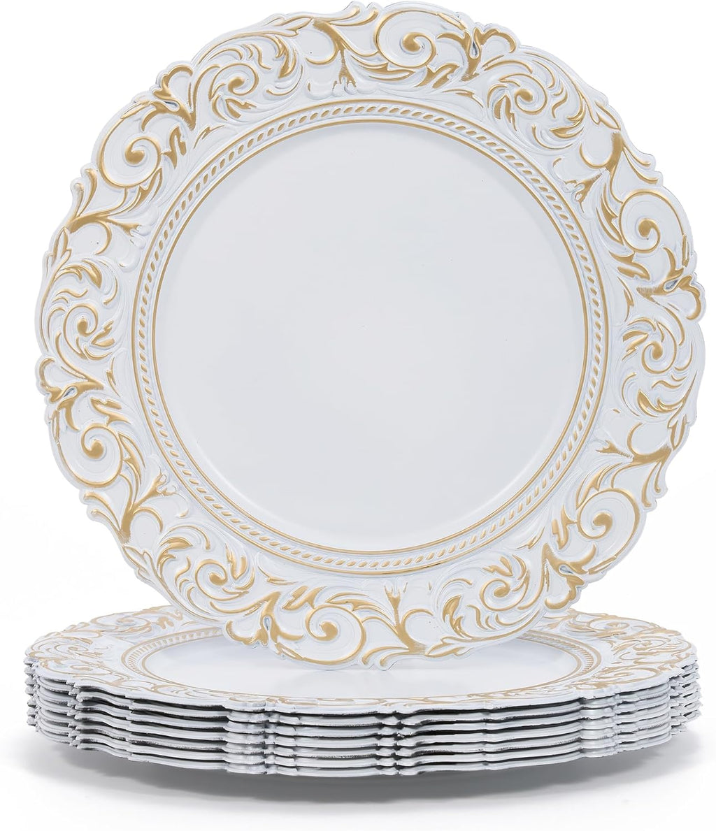 Antique White Charger Plates – 13 Inch, Set of 8