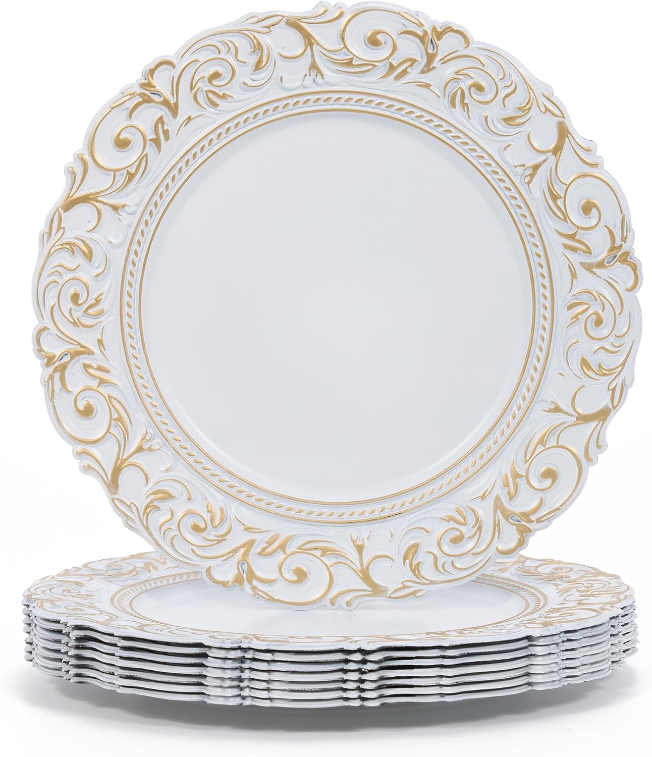 Antique White Charger Plates – 13 Inch, Set of 8