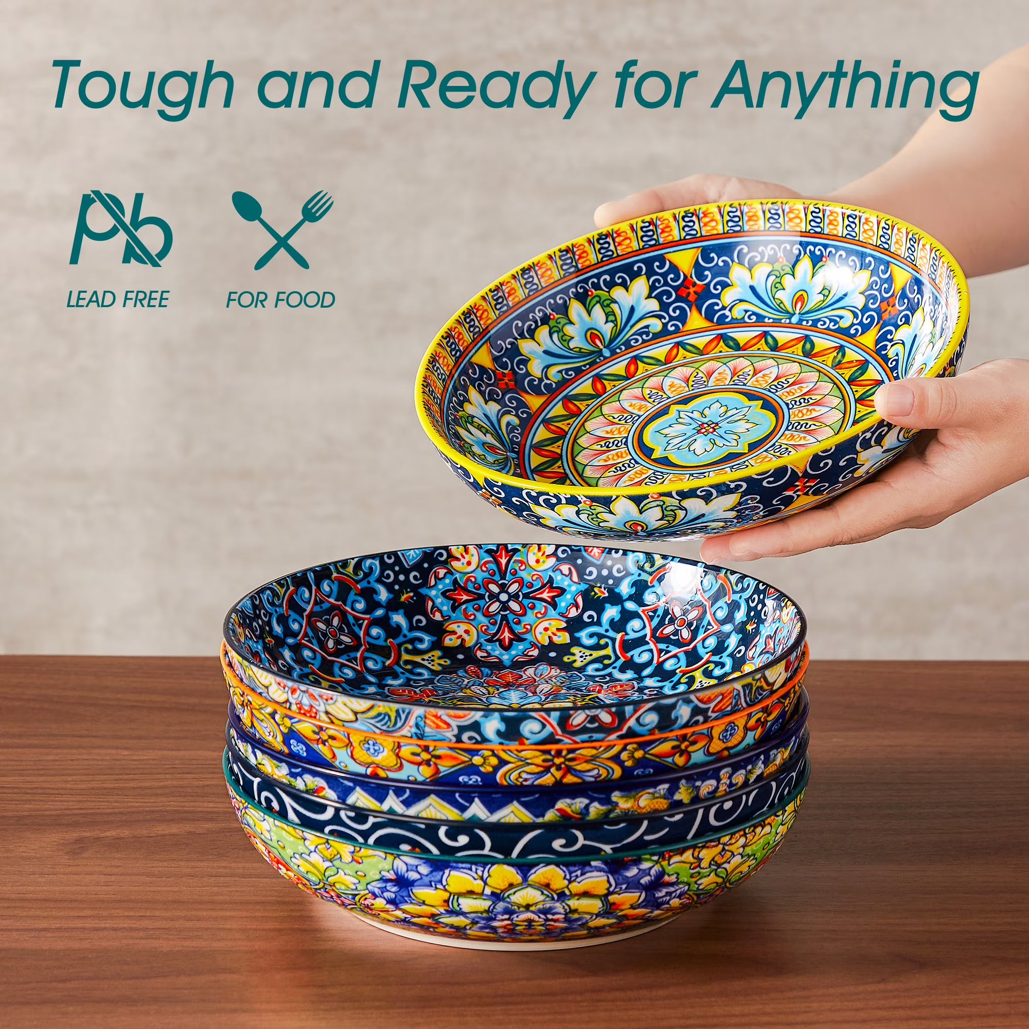 Ceramic Pasta Bowls Set of 6 – 42 oz