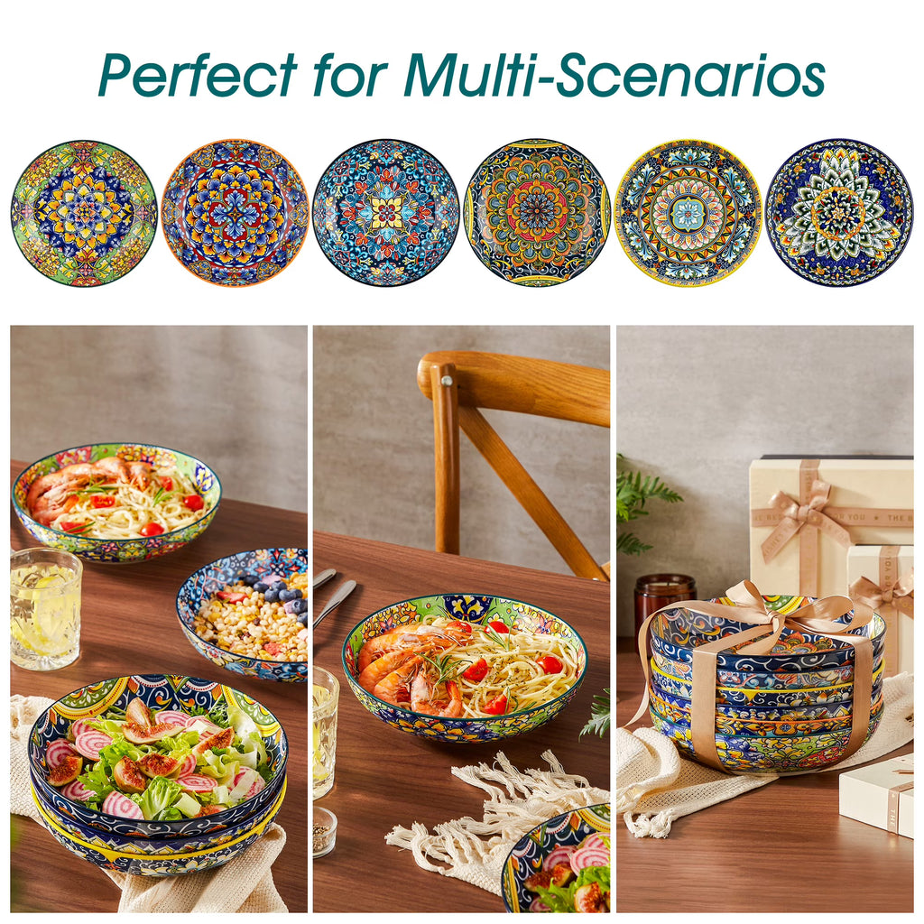 Ceramic Pasta Bowls Set of 6 – 42 oz