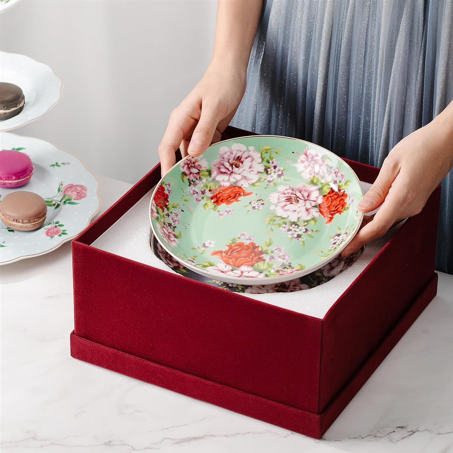 Floral Ceramic Dessert Plates – Set of 6, 8 Inch