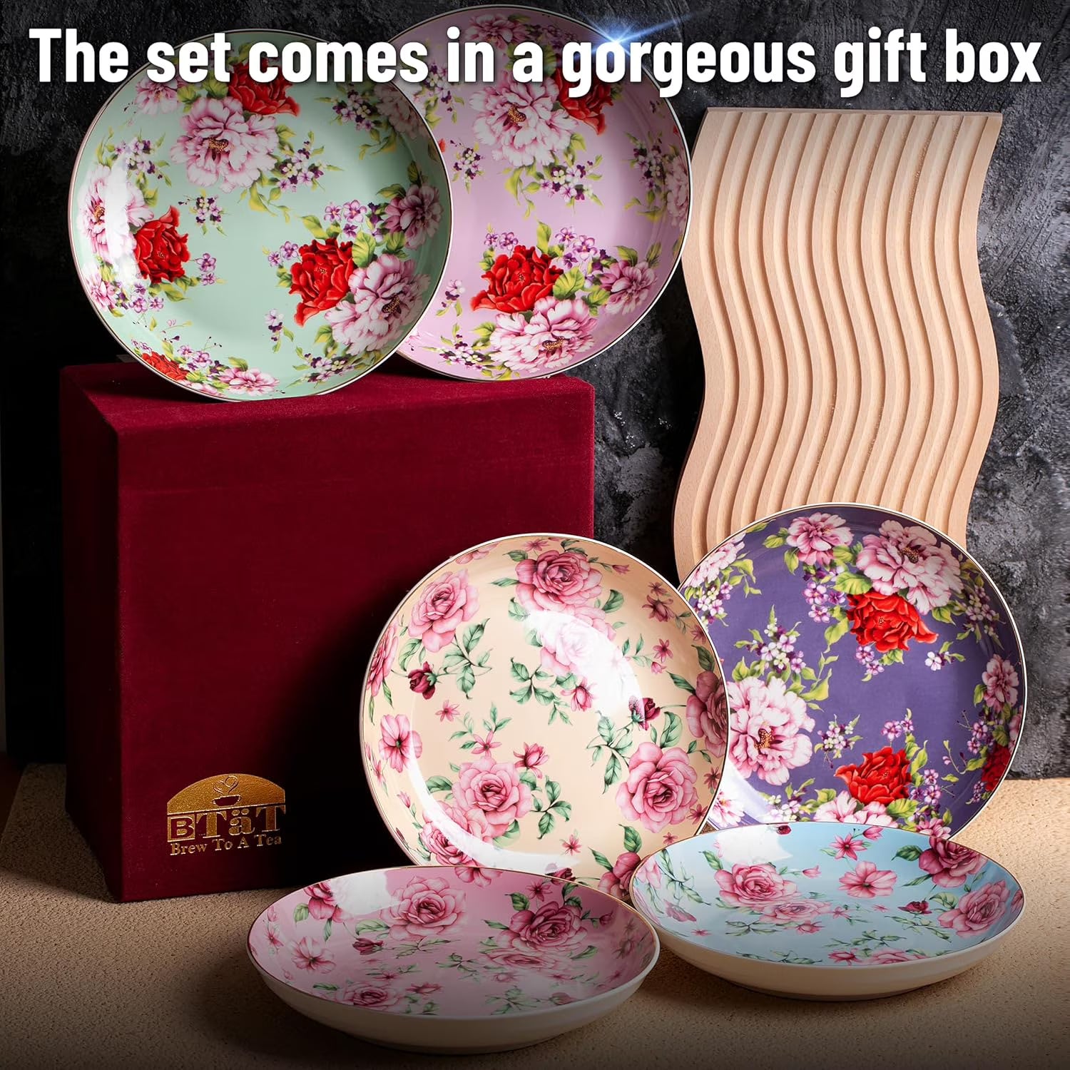 Floral Ceramic Dessert Plates – Set of 6, 8 Inch