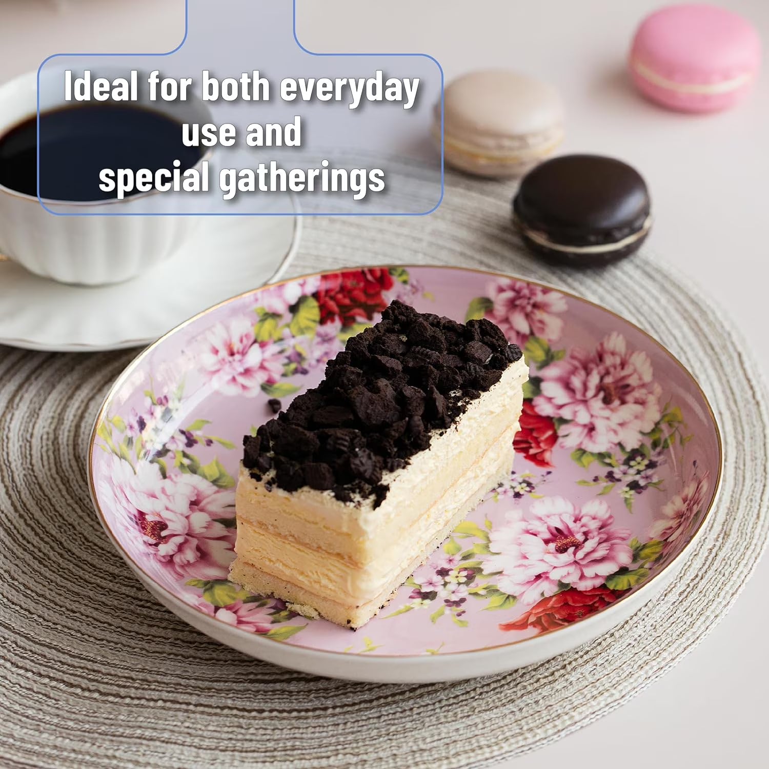 Floral Ceramic Dessert Plates – Set of 6, 8 Inch