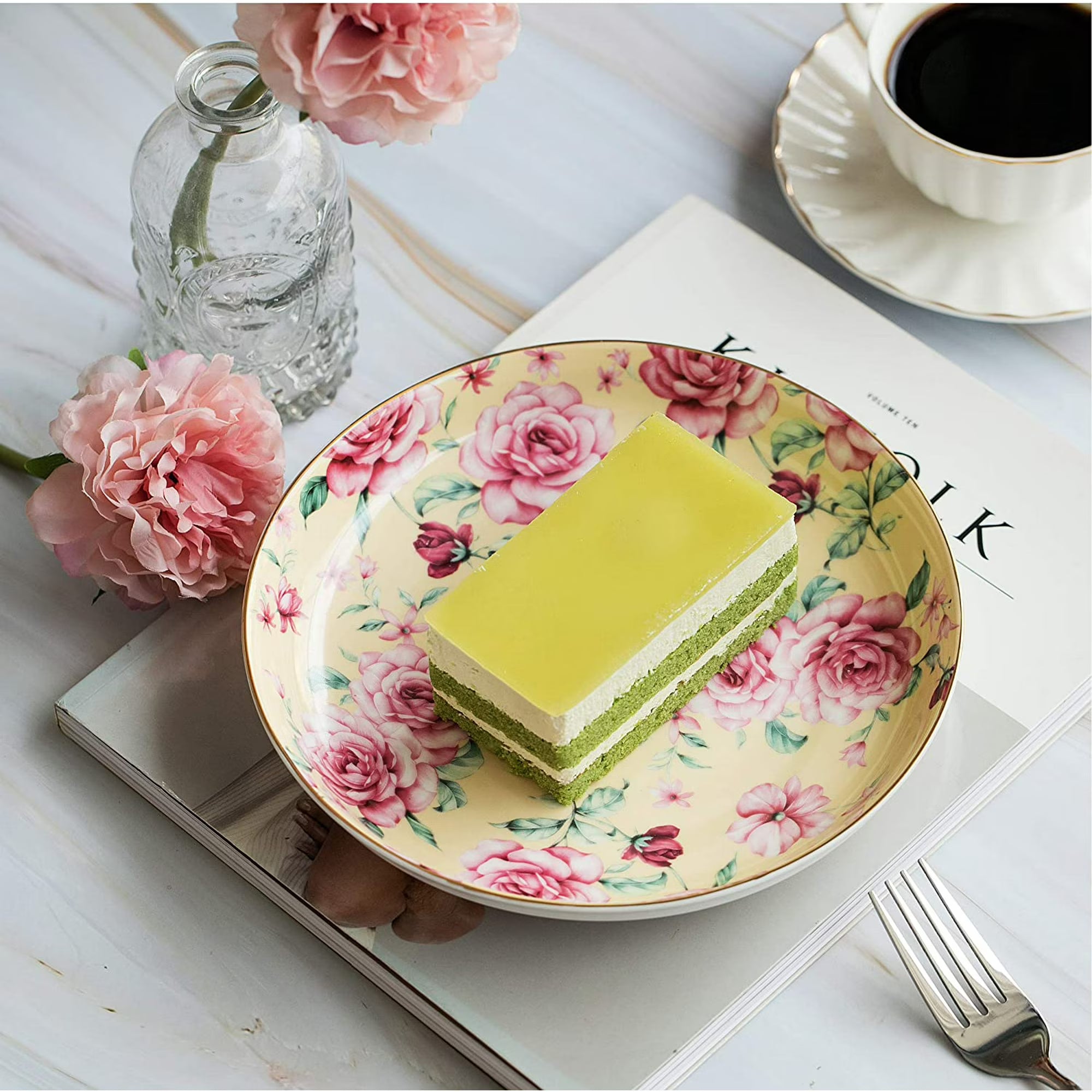 Floral Ceramic Dessert Plates – Set of 6, 8 Inch