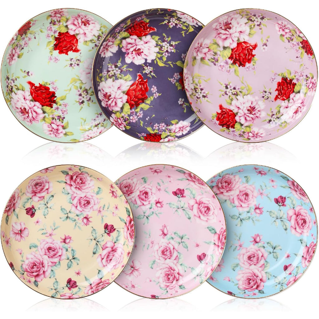 Floral Ceramic Dessert Plates – Set of 6, 8 Inch
